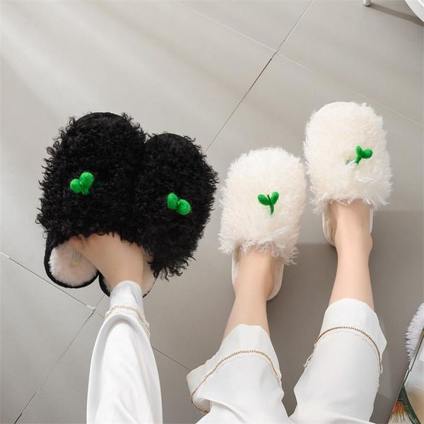

winter women's cozy fur memory foam slippers non-slip house shoes indoor outdoor warm soft mute hairy cute comfort thick bottom, Black