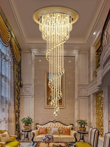 

pendant lamps modern loft restaurant el hall long illumination lights double spiral staircase lustre crystal ceiling chandelier