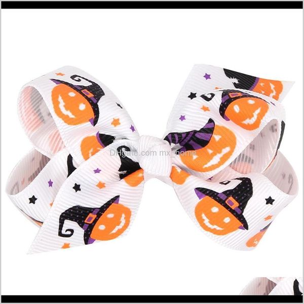 

wholesale 14 designs 84cm halloween cartoon bat pumpkin print ribbon baby bowknot hairpin childrens az58g dfwcq, Slivery;white