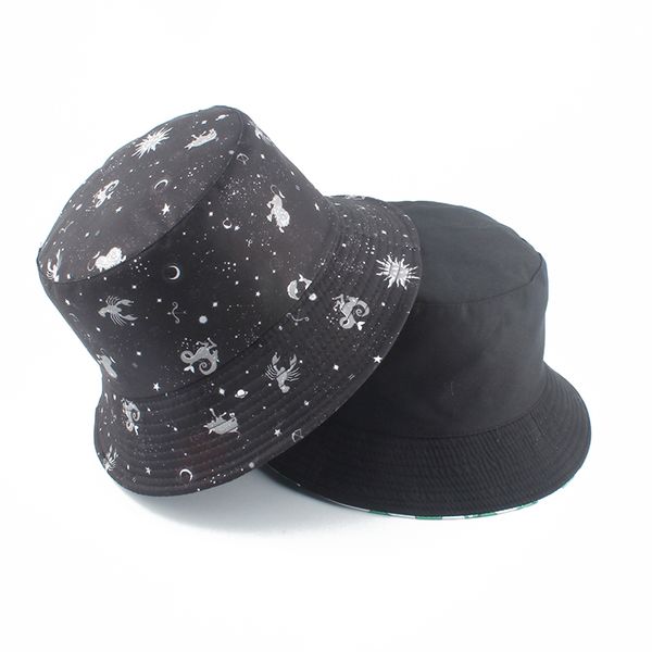 

fitted hat constellation galaxy stars print panama hat cap reversible bucket hat summer sun hats for women men gorro, Blue;gray