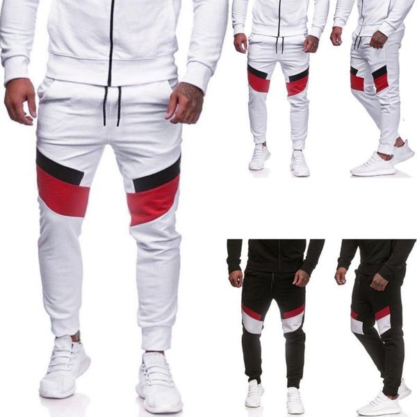 

men's pants casual light breathble sport slim fit patchwork trousers running joggers sweatpants fm06, Black