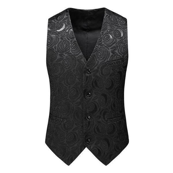 

men's vests mogu 2021 arrival men vest business office suit floral printed painting wedding dress fashion waistcoat, Black;white