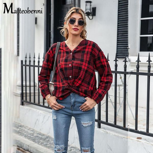 

women's blouses & shirts fashion v neck plaid printed long sleeve shirt women 2021 spring autumn button up casual plus size ladies blo, White