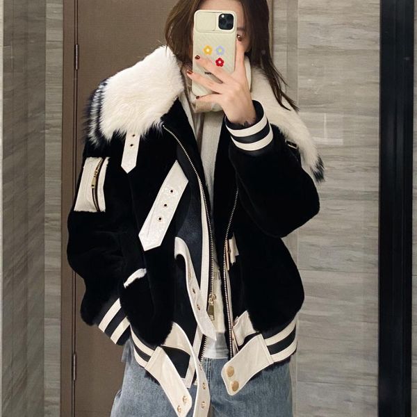 

women's fur & faux women coat natural sheepskin and outwear 2021 winter fashion merino sheep warm thick h117, Black