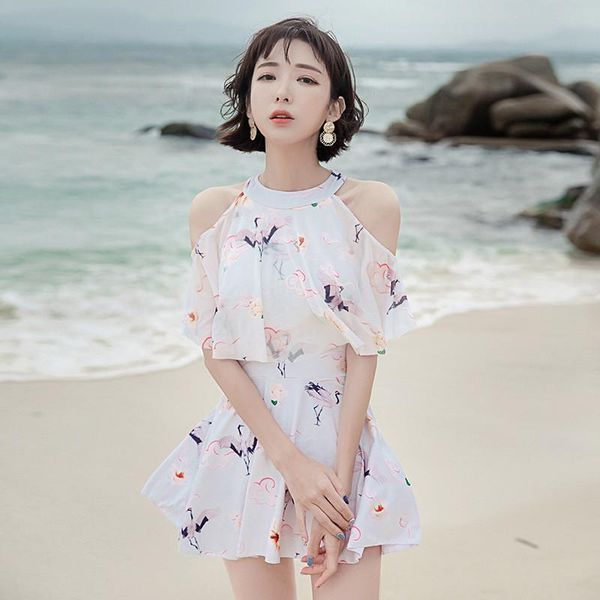 

one-piece suits [nodelay] one piece swimsuit lovely skirt swimwear women 2021 beachwear high-neck bathing girls conservation swim suit
