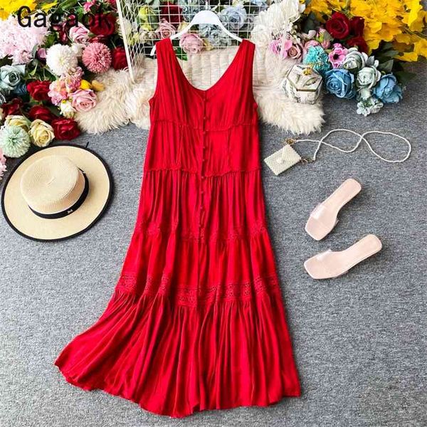 

women beach style a-line patchwork dress summer v-neck sleeveless tank button loose casual chic fashion vestidos 210531, Black;gray