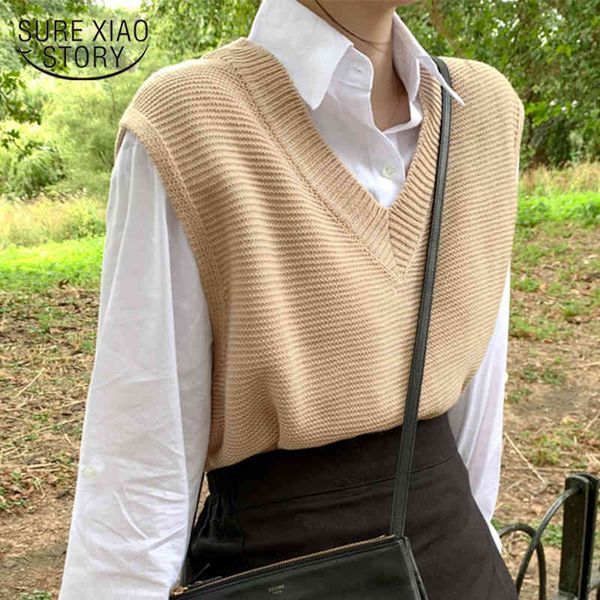 

autumn joker womens vests loose sweater women's knitted vest v-neck winter outerwear plus size 10974 210415, White;black