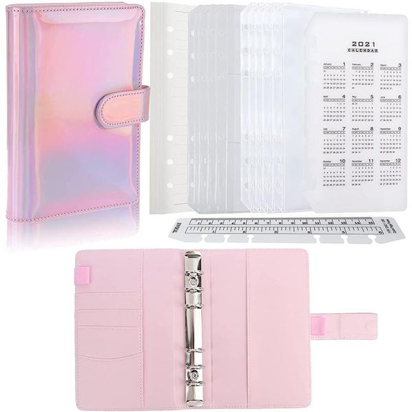 

gift wrap a6 pu leather notebook binder sets with 6-round ring cover, bookmark ruler and calendar board