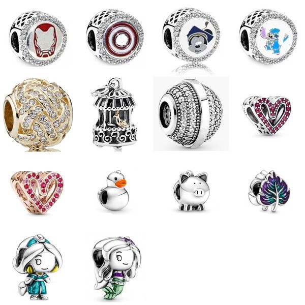 Orijinal S925 Ayar Gümüş Prenses Mermaid Boncuk Aşk Kalp Mavi Turkuaz Kristal Charm Lfit Pandora Bilezik DIY Boncuk Charms Için