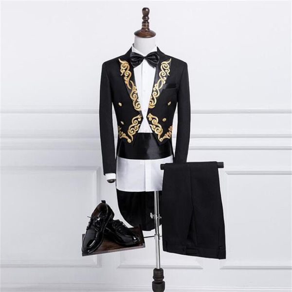 

men's suits & blazers tuxedo groom blazer +pants 2021 spring fashion embroidery white stage chorus host magician performing suit costum, White;black