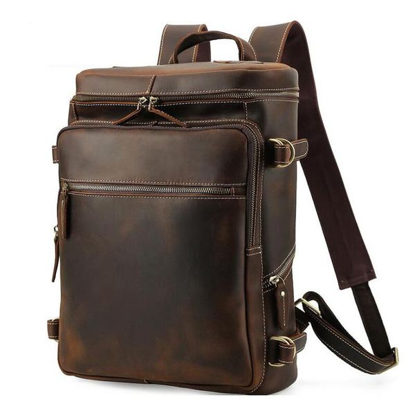 

design leather backpack for men 16 inch lapcowhide school bag travel male outdoor rucksack