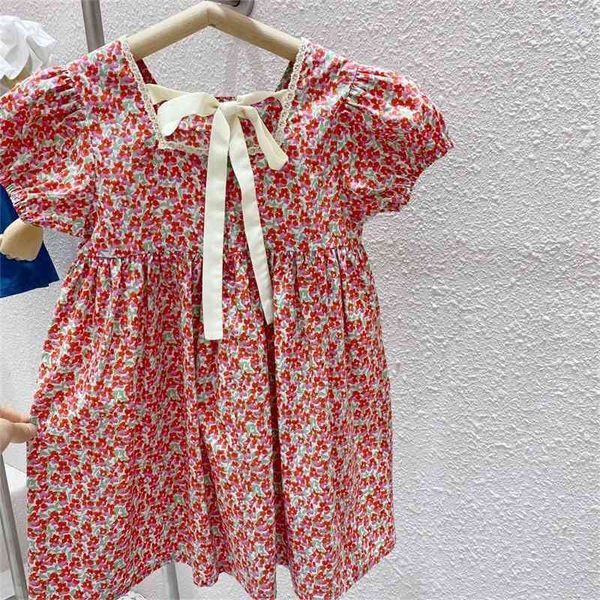 Sommer Ankunft Mädchen Mode Blumenkleid Kinder Baumwolle Koreanisches Design Rosa 210528