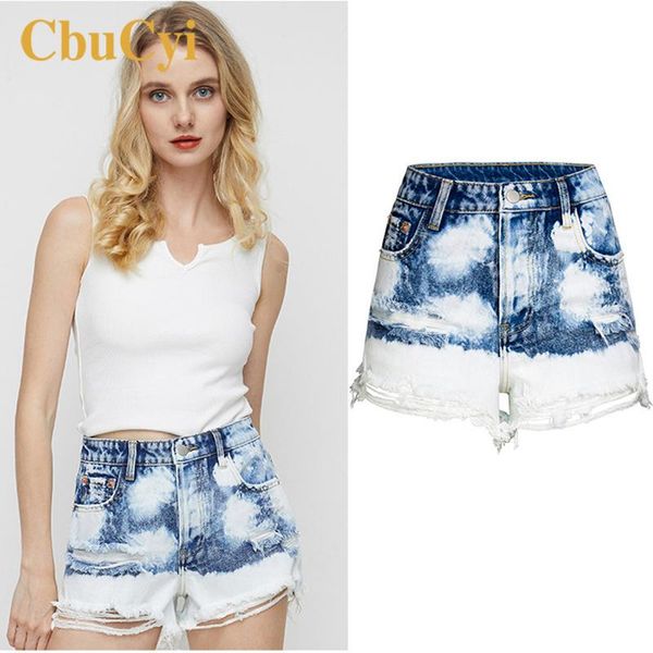 

women's jeans women summer distressed shorts high waist plus size short casual snow washed hole ripped bleached denim, Blue