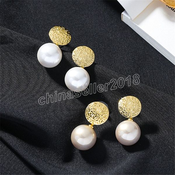 S925 Agulha Mulheres Jóias Simuladas Pérola Dangle Brinco Popular Design Elegante Champanhe Branco Bead Brincos Para Mulheres