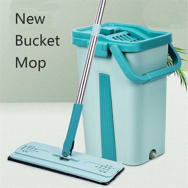 Esprema MOP Bucket 6 pcs Microfiber Almofadas para lavagem Chão preguiçoso Auto-torção Magia Magia Mops Wet Seco Cozinha Home Home Ajuda Limpeza Ferramentas 211215