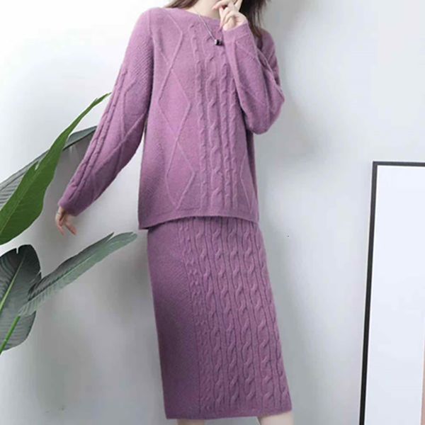 

skirts winter-wet oversized torsion knitted sweater 2 parts complete sleeve pullover jumpers high waist skirt division, Black