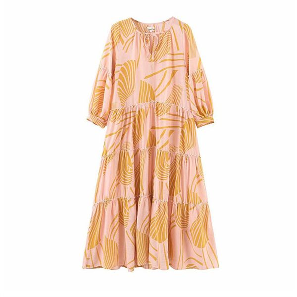 

v neck long sleeve maxi loose print dress d1314 210514, Black;gray