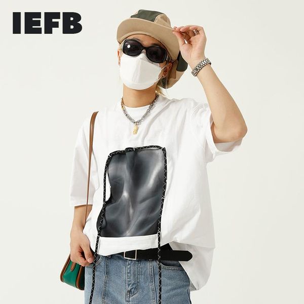 

men's t-shirts iefb design print oversize t-shirt for men 2021 trend loose round neck summer short sleeve tee black white 9y7794, White;black