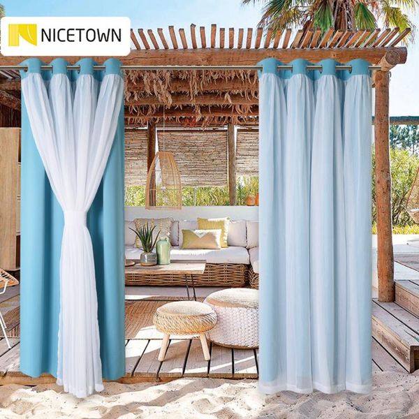 

outdoor waterproof curtain drape blackout light blocking fade resistant with grommet rust-proof for porch&beach&patio & drapes