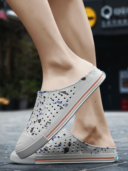 

sandals men casual shoes summer light breathable beach native hollow chaussure homme slipper, Black