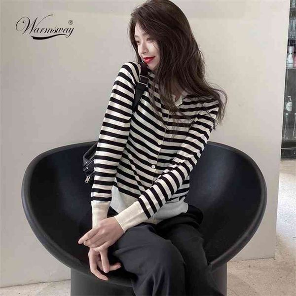 

luxury designer brand knitted sweater for women o neck vintage slim striped cardigans autumn coat b-066 210522, White