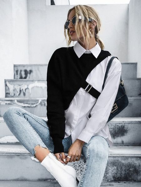 

drop shoulder oversized tunic blouse & vest k27w#, White