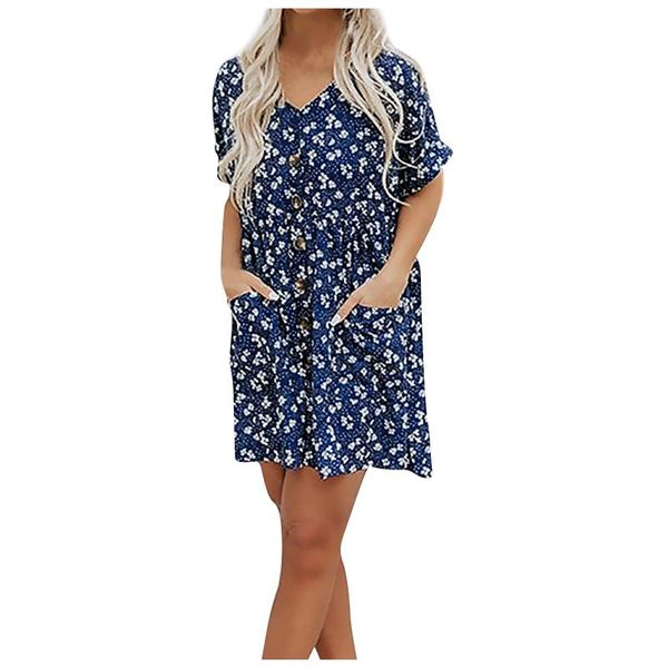 

party dresses plus size women summer 2021 women's printed v-neck short-sleeved single-breasted loose dress vestidos mujer, White;black