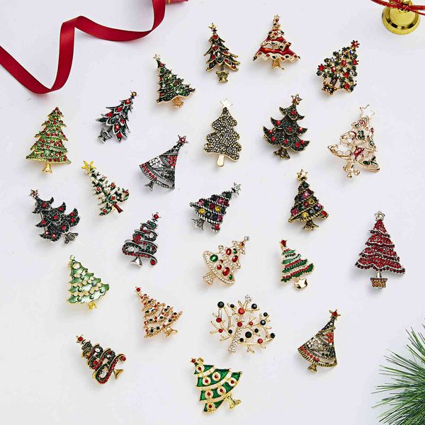 

christmas new simple star tree multi-layer rhinestone painting oil series brooch
