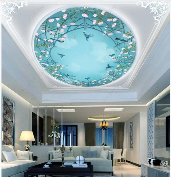 

wallpapers custom po 3d wallpaper ceiling mural hand painted flowers and birds idyllic sky decor wall murals for walls