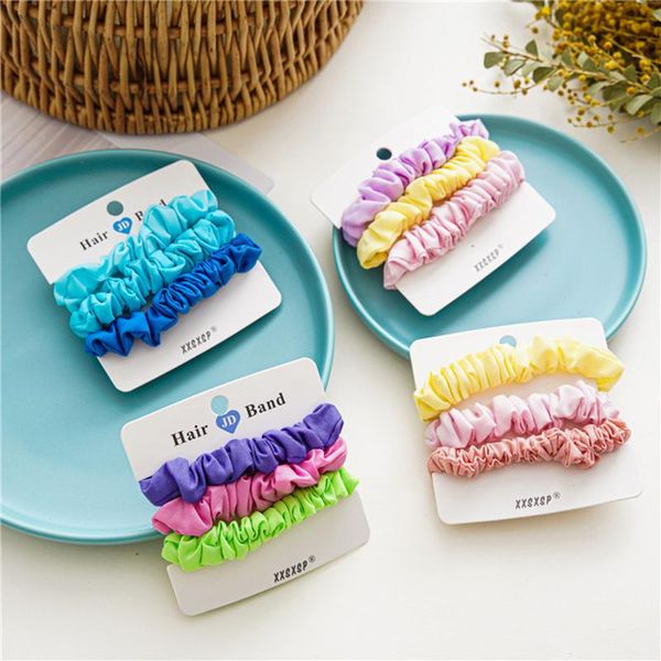 3 pçs / set Mulheres Elastic Hair Borracha Bandas Coreano Silk Scrunchie Solid Gum Gum Tie Costeiro Cabytail Headwear Acessórios