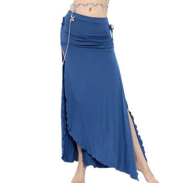 

modal 2 sides slit belly dance clothes asymmetric adjustable fit elastic waistband girls bellydance skirt for training stage wear, Black;red