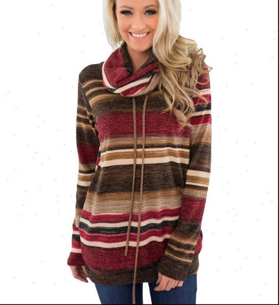 

turtleneck autumn winter womens sweaters long sleeve striped multicolor casual pullover lace up knitted tunic, White;black