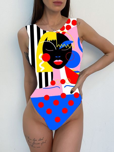 

high neck print one piece swimsuit 2021 women high cut swimwear female brazilian bathing suits beach wear backless monokini, White;black