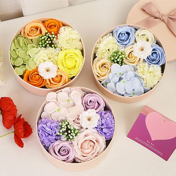 

hug bucket round flower paper box +soap packing set creative rose petal gift wedding birthday mothers 's day party favor