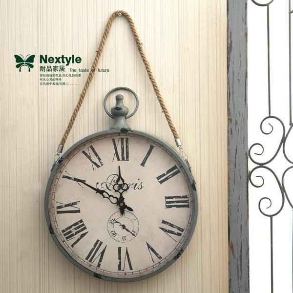 

wall clocks yuji retro rope european and japanese style old rural iron round zakka mounted quartz clock