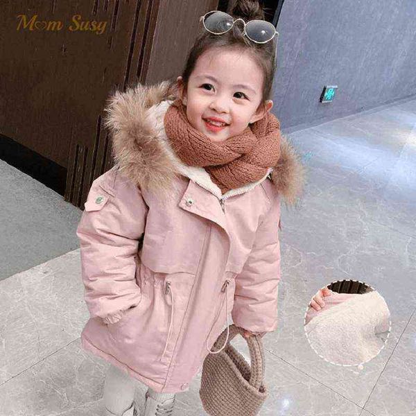 

baby girl boy fur hoodie thick fleece child windbreaker parka jacket winter warm baby outfit clothes 2-10y j220718, Blue;gray