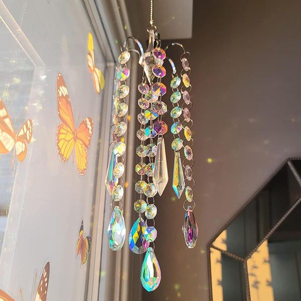 

40# chandelier wind chimes coating crystal prisms hanging suncatcher rainbow chaser window curtains pendant home decor gifts garden decorati