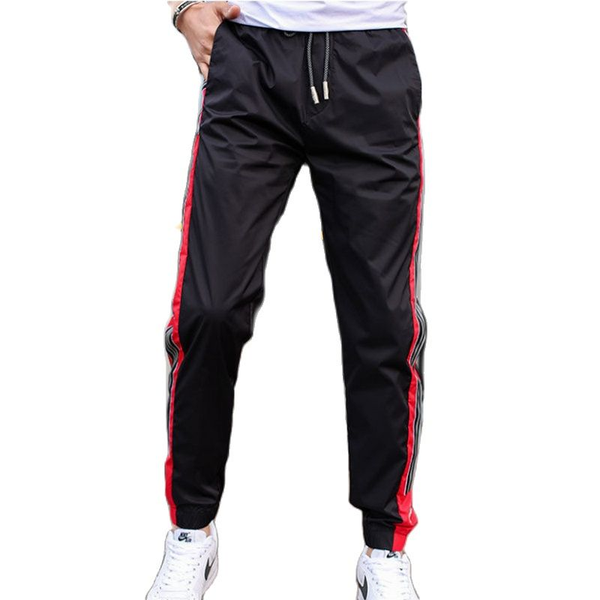 

reflection stripe summer ice silk pants men's casual korean version loose all-match fashion large-size quick-dry sports, Black