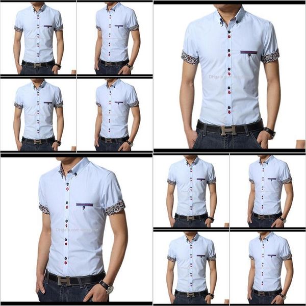 

apparel drop delivery 2021 selling summer clothing -selling short-sleeve shirt casual slim fit stylish mens dress shirts light blue -3xl jc, White;black