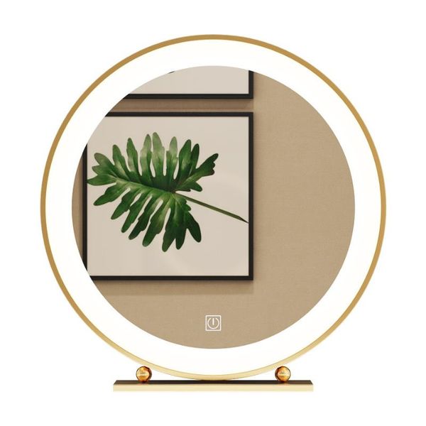 

mirrors nordic golden smart led makeup mirror bedroom el deskdecoration round with light tricolor source storage base