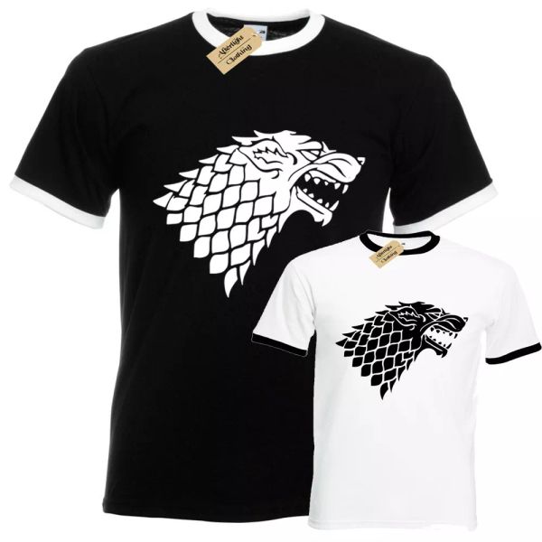 

direwolf herren ringer t-shirt s-3xl thron schnee uhr spiel, White;black