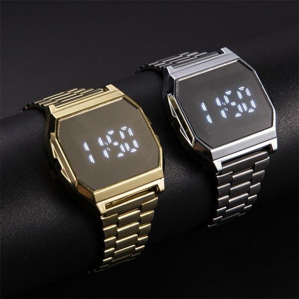 

wristwatches gold and silver watch men digital stainless steel square reloj hombre 2021, Slivery;brown