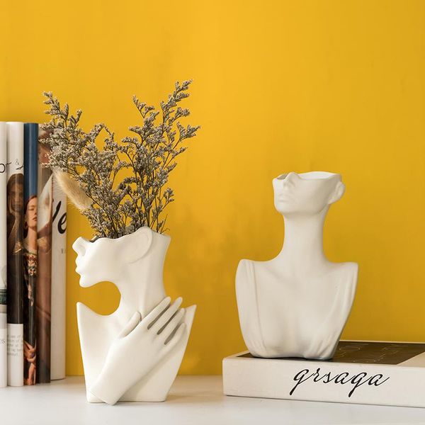 

vases nordic ceramics human face flower vase ornaments abstract half portrait dried home decoration accessories