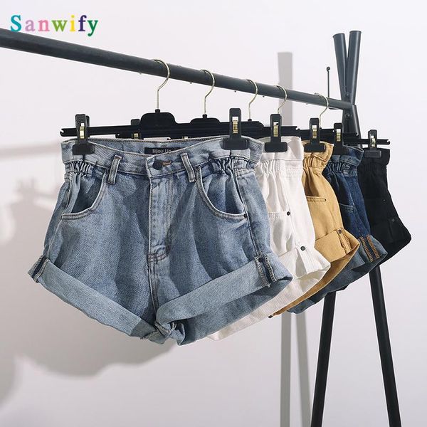 

vintage casual shorts summer pleat denim women high waist short women's, White;black