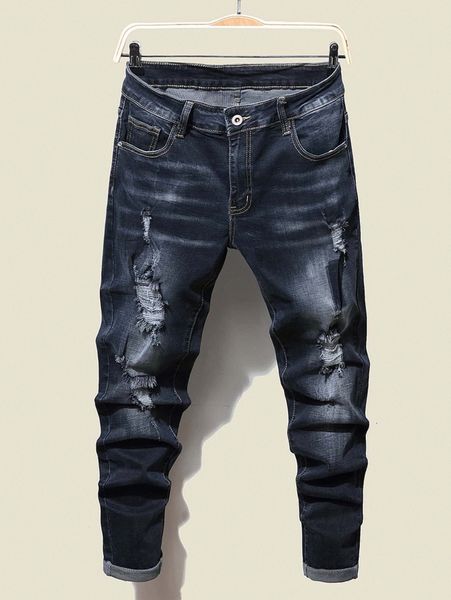 

men bleach wash ripped frayed jeans x9o6#, Blue