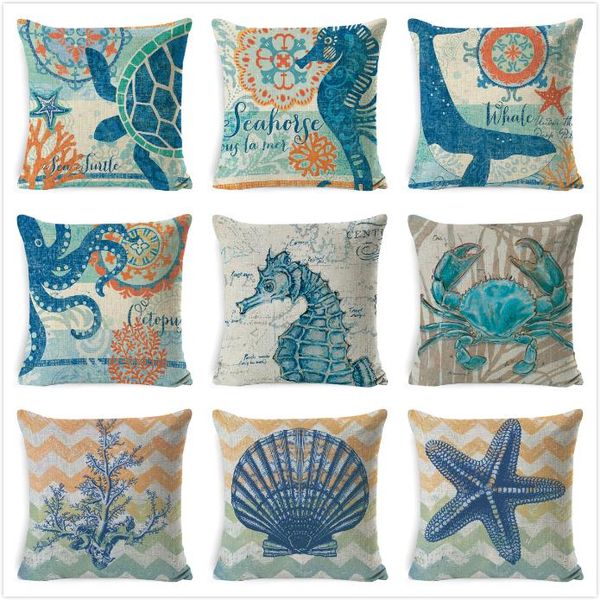 

cushion/decorative pillow sea theme cushion cover beach covers cotton linen nautical throw pillowcases coastal pillowcase 45*45cm
