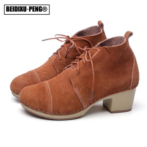 

dress shoes women's leather wedge heel femme lace up office party moccasins pointed toe all seasons casual outdoor pumps boots, Black