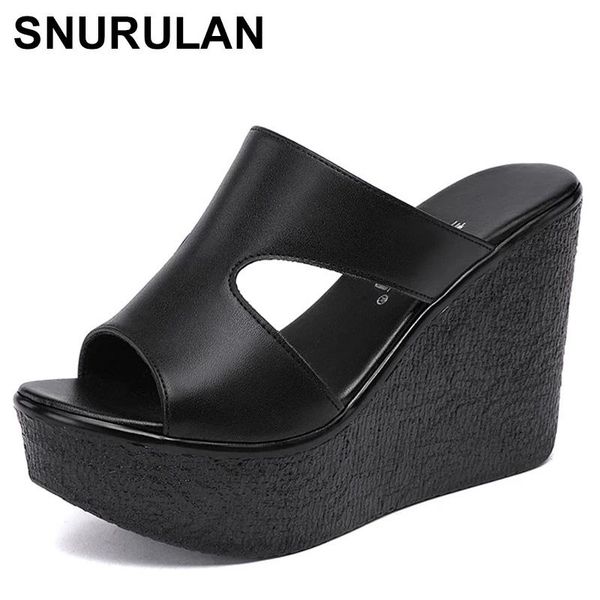 

women sandals comfortable genuine leather thick heels women's casual shoes summer platform sandal high heel dress, Black