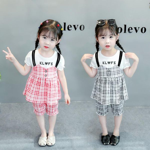 

summer dress sets for girl short sleeves clothes suit striped + pants 1-4 years baby child outfit suits clothing, White