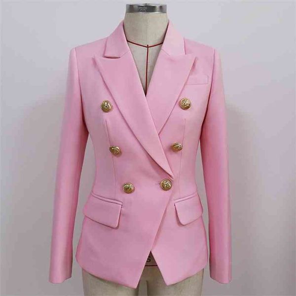 

fashion designer blazer women's slim fitting metal lion buttons double breasted jacket baby pink 210915, White;black